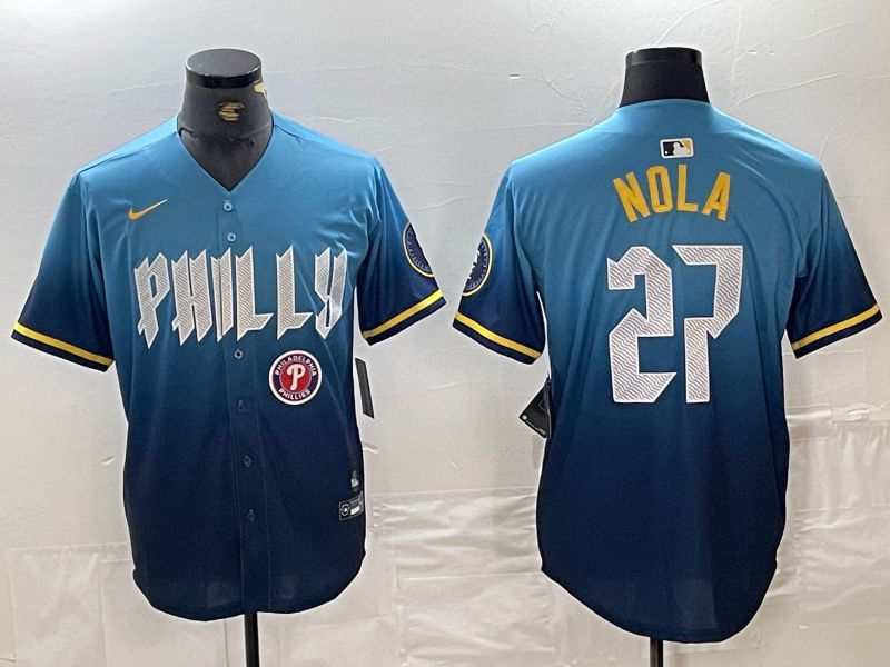 Men Philadelphia Phillies #27 Nola Blue City Edition Nike 2024 MLB Jersey style 4->philadelphia phillies->MLB Jersey